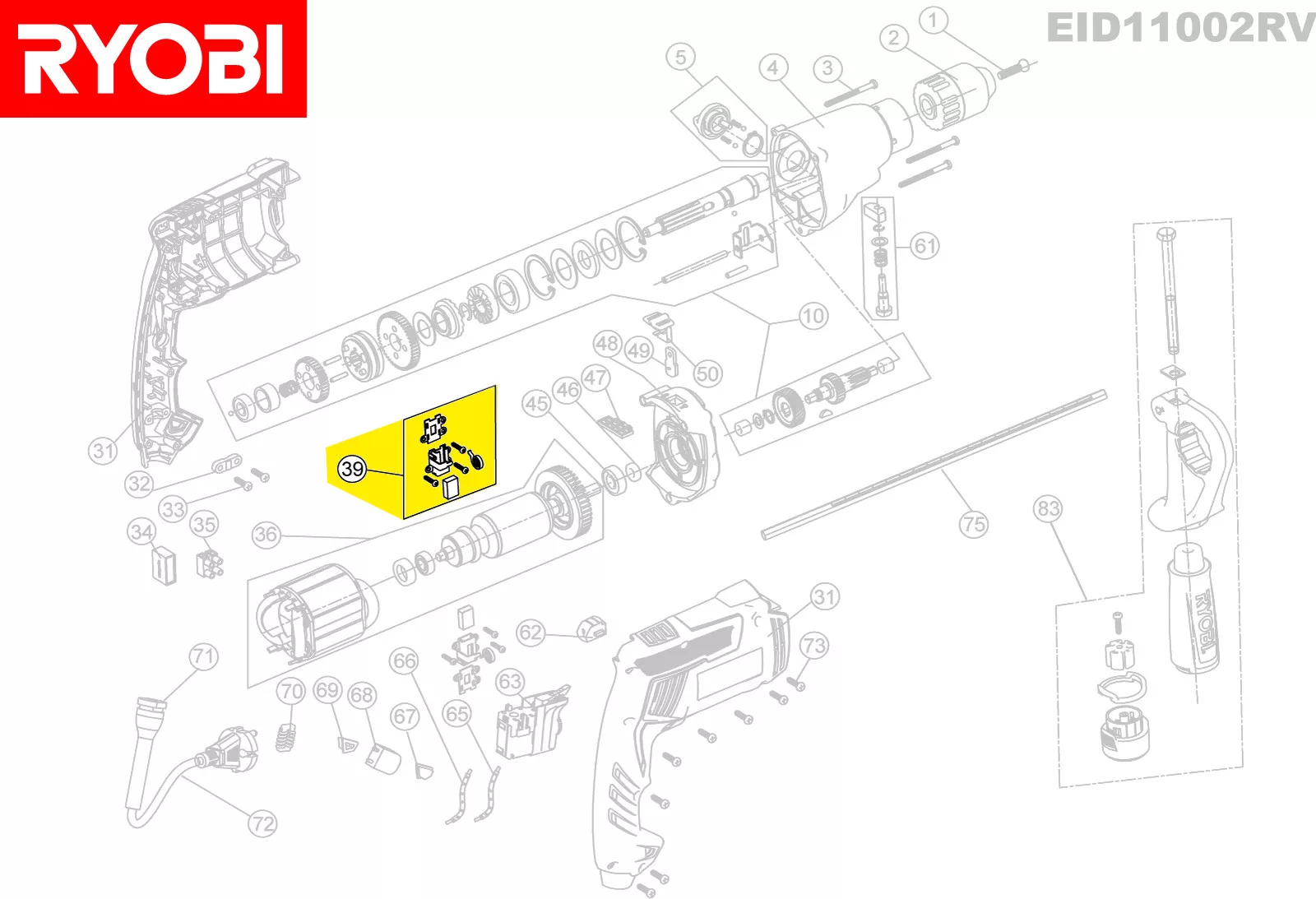 Balais charbon réf. 5131015595 Ryobi